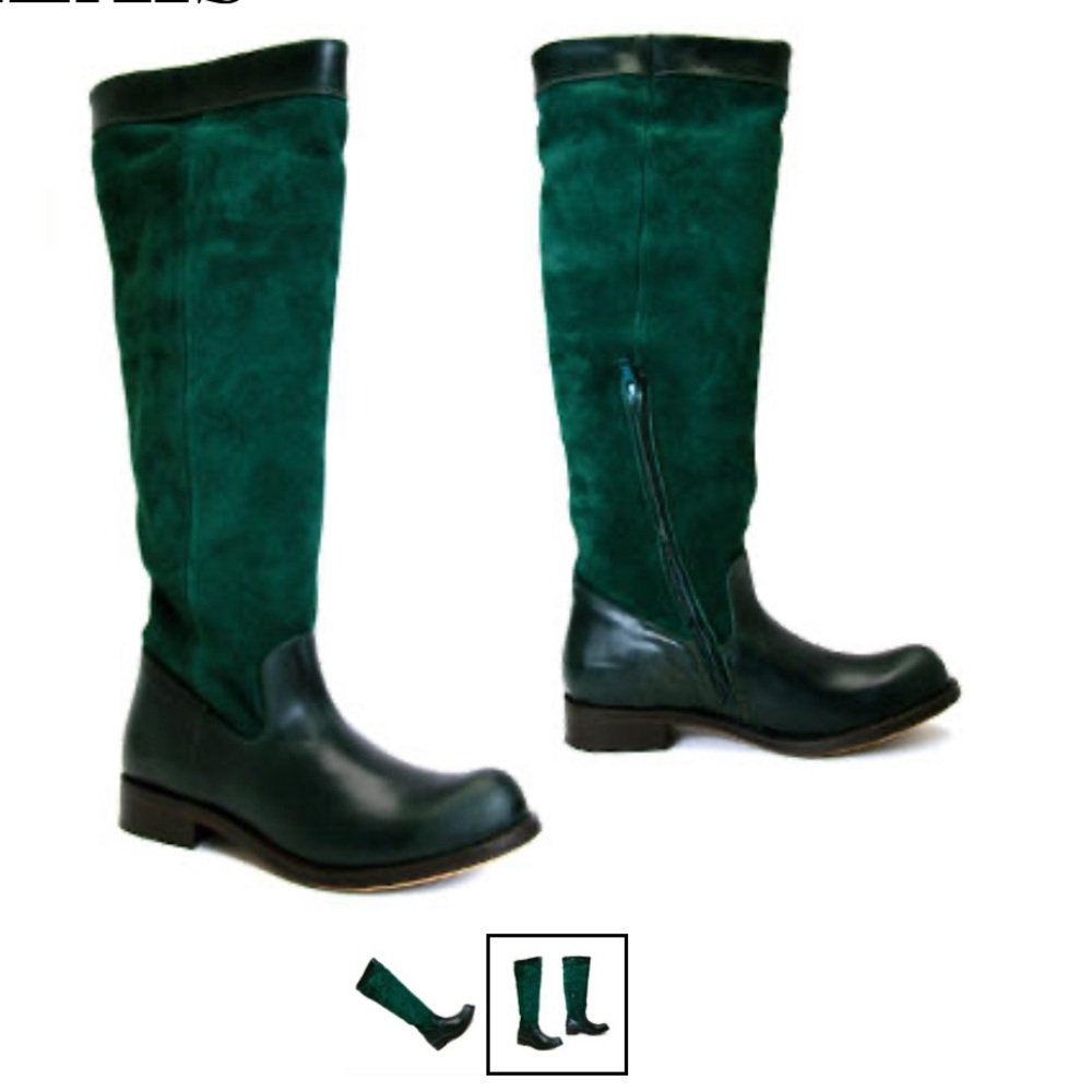 Gorgeous green Fluevog suede & leather riding boots